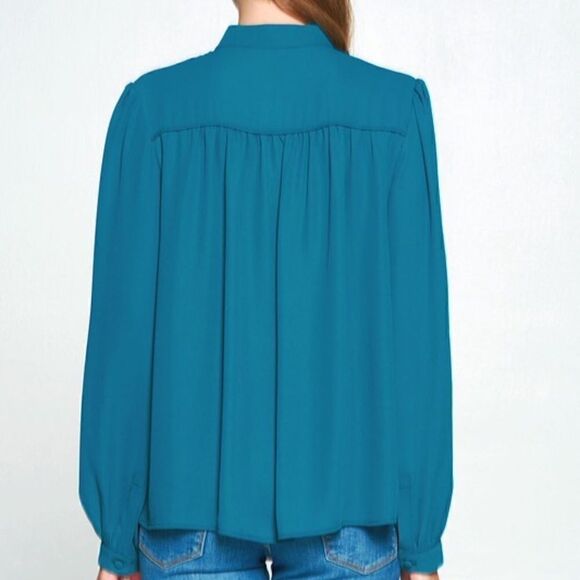 Teal Buckle Neck Blouse  - Picture 6 of 6
